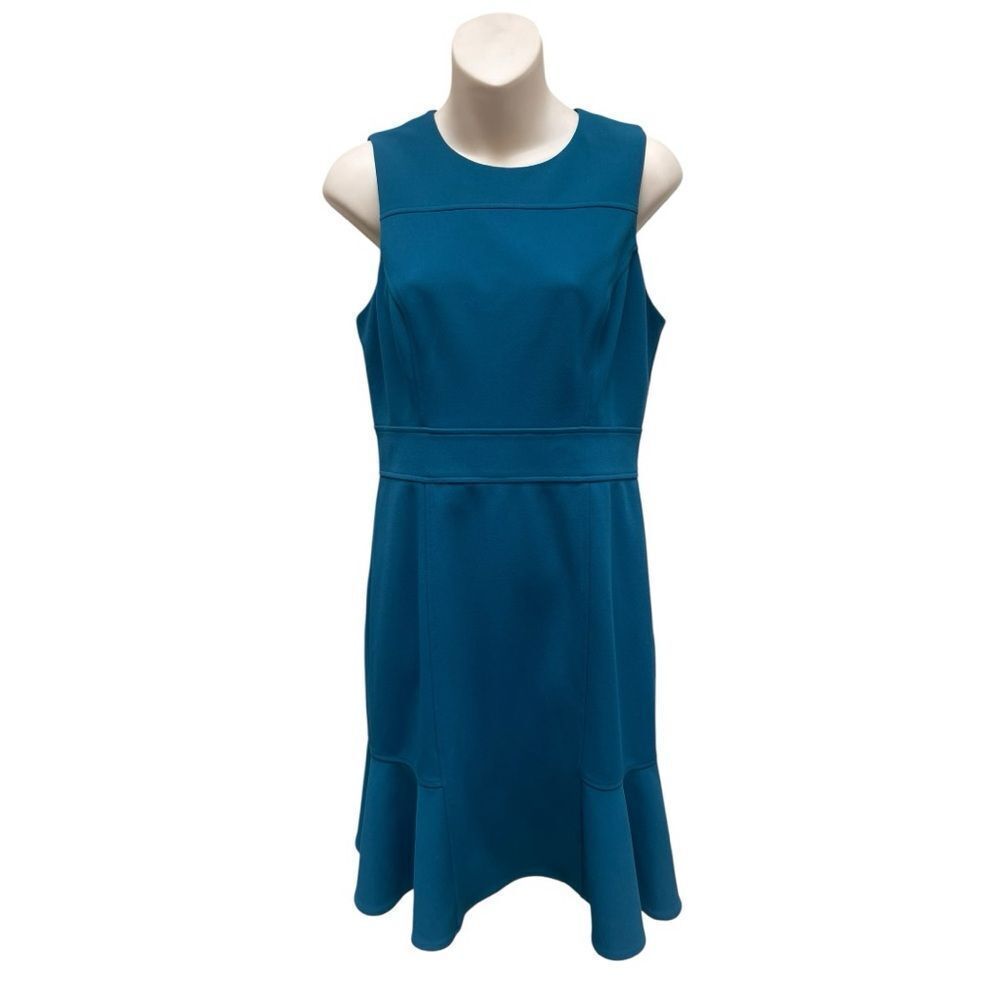 Eliza J Teal Fit & Flare Dress Size 8P Petite Flounce Hem